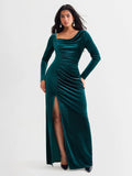 Popilush® Green / S Velvet Draped Sculpting Maxi Dress