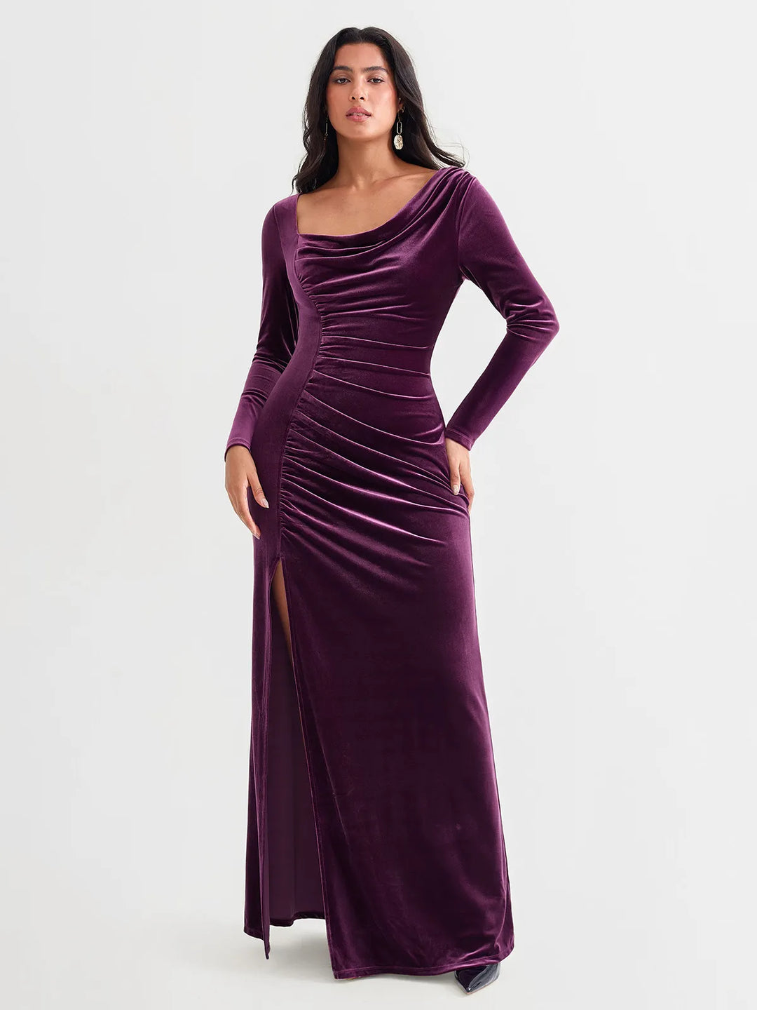 Popilush® Purple / S Velvet Draped Sculpting Maxi Dress