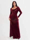 Popilush® Red / S Velvet Draped Sculpting Maxi Dress