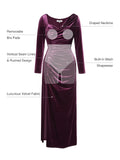 Popilush® Velvet Drapped Long Sleeve Sculpting Column Gown