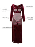 Popilush® Velvet Drapped Long Sleeve Sculpting Column Gown