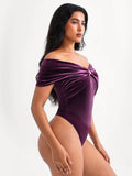 Popilush® Velvet Sleeveless Sculpting Drape Bodysuit