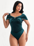 Popilush® Velvet Sleeveless Sculpting Drape Bodysuit