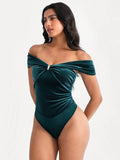 Popilush® Velvet Sleeveless Sculpting Drape Bodysuit