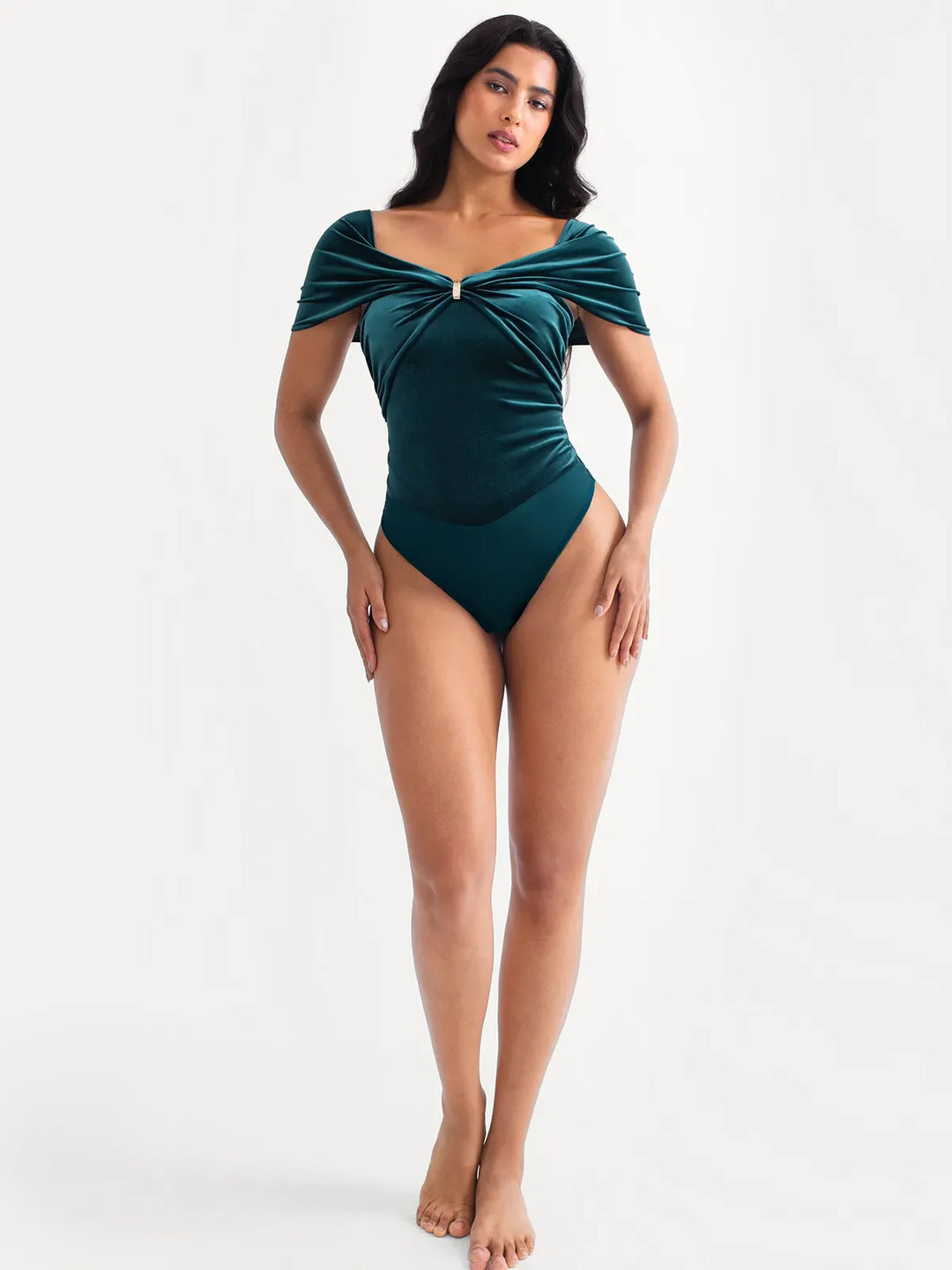 Popilush® Velvet Sleeveless Sculpting Drape Bodysuit