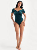 Popilush® Velvet Sleeveless Sculpting Drape Bodysuit