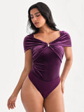 Popilush® Velvet Sleeveless Sculpting Drape Bodysuit