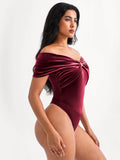 Popilush® Velvet Sleeveless Sculpting Drape Bodysuit