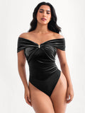 Popilush® Black / S Velvet Sleeveless Sculpting Drape Bodysuit