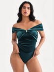 Popilush® Green / S Velvet Sleeveless Sculpting Drape Bodysuit