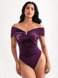 Popilush® Purple / S Velvet Sleeveless Sculpting Drape Bodysuit