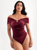 Popilush® Red / S Velvet Sleeveless Sculpting Drape Bodysuit