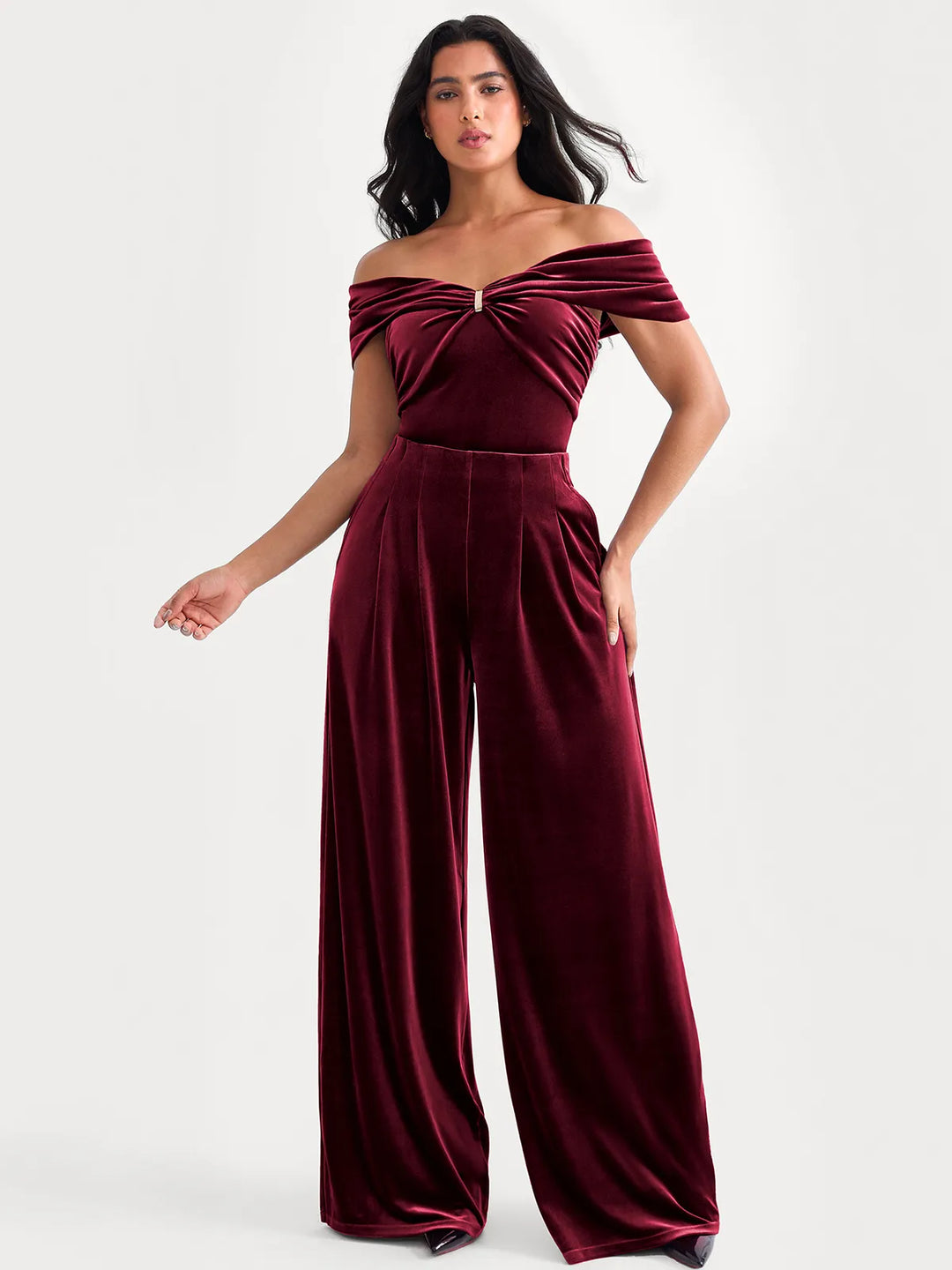 Popilush® Red / S Velvet Straight-Leg Sculpting Trousers