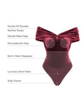 Popilush® Velvet Twist Front Off-Shoulder Sculpting Bodysuit