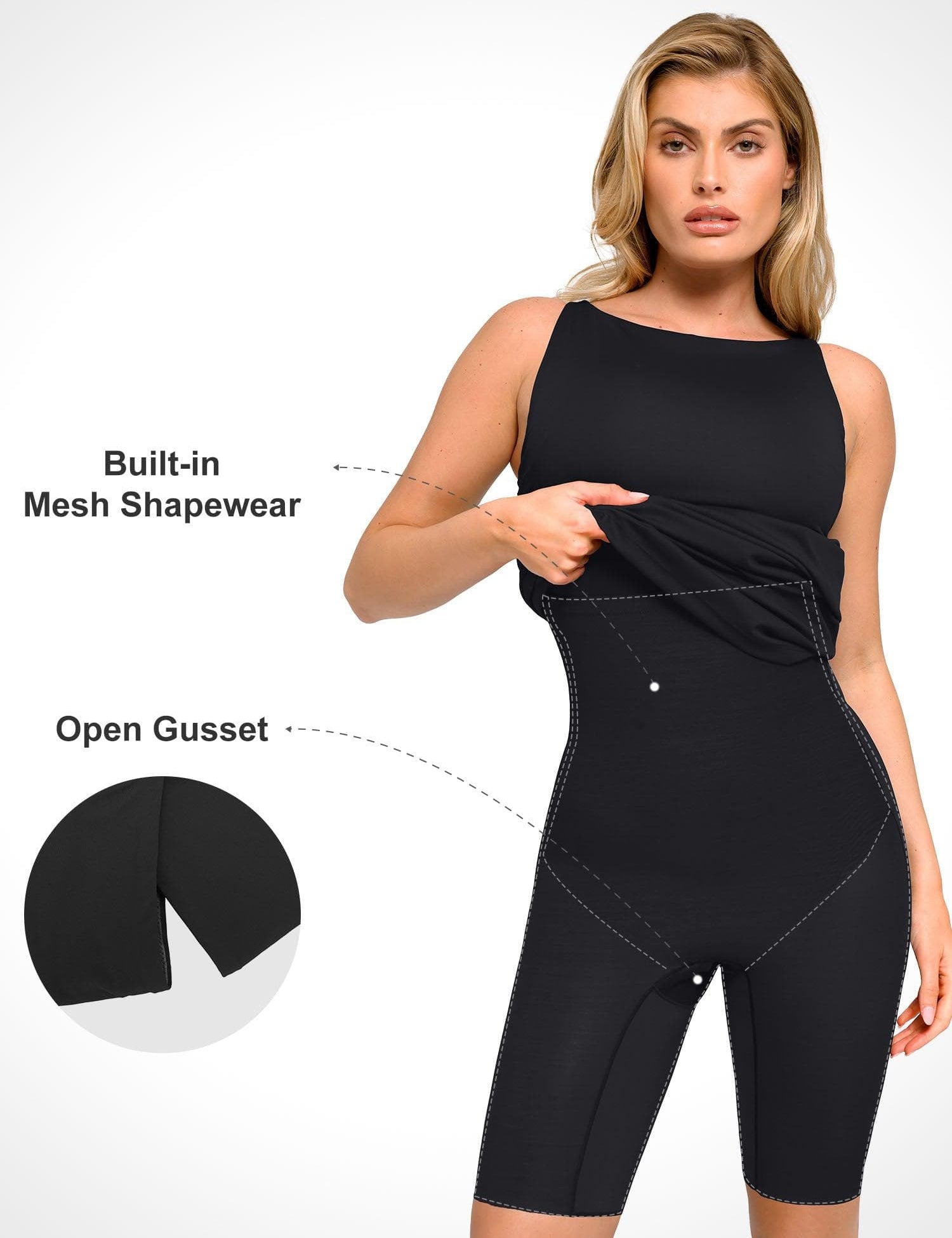 Popilush® Built-in Shapewear Ruched Sleeveless Midi Dress