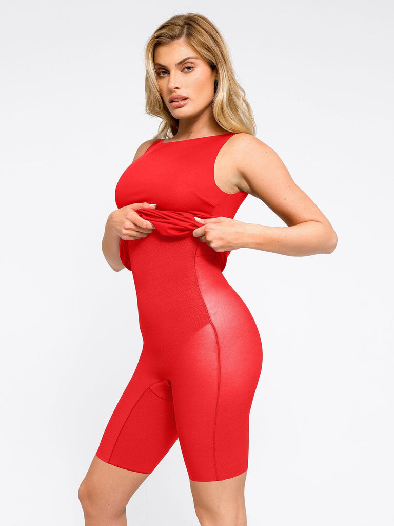 Popilush® Work Business Bodycon Party Summer Dress Workwear Built-In Shapewear Ruched Sleeveless Midi Dress