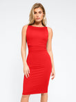 Popilush® Red Midi Dress, Sleeveless, Tummy Control for Work