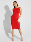 Popilush red sleeveless boatneck midi dress with built-in shapewear sculpting