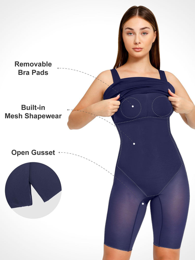 Popilush® Built-In Shapewear Sqaure Neck Sleeveless Dress