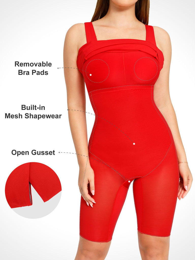 Popilush® Built-In Shapewear Sqaure Neck Sleeveless Dress