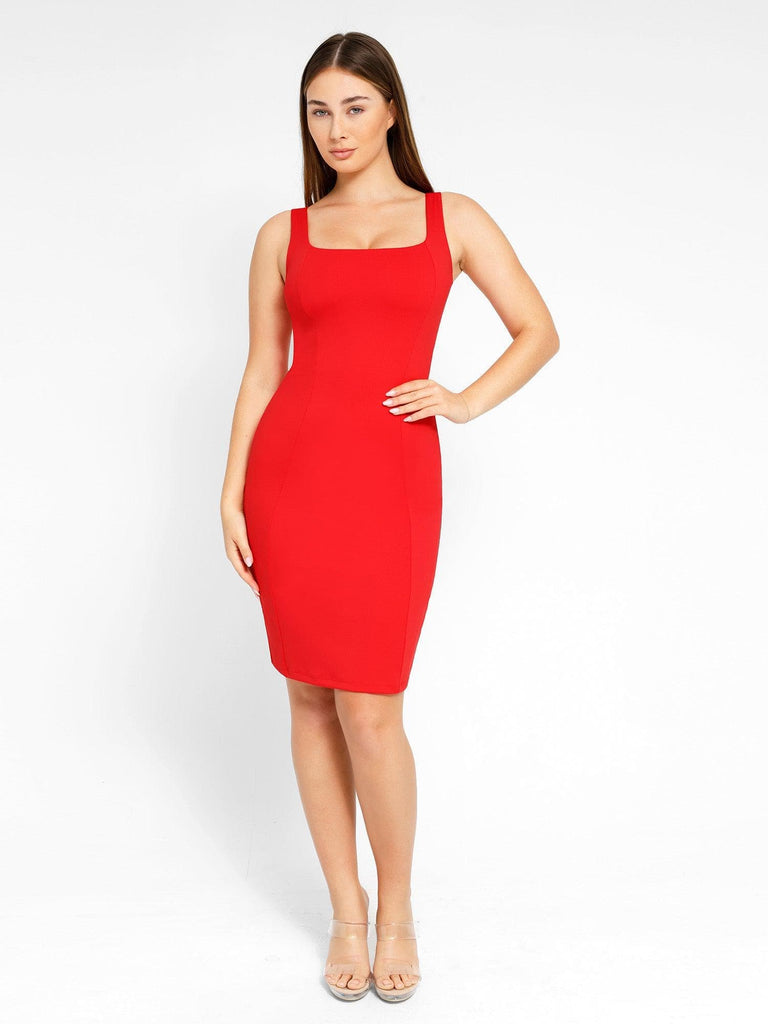 Workwear BuiltIn Shapewear Square Neck Sleeveless Dress