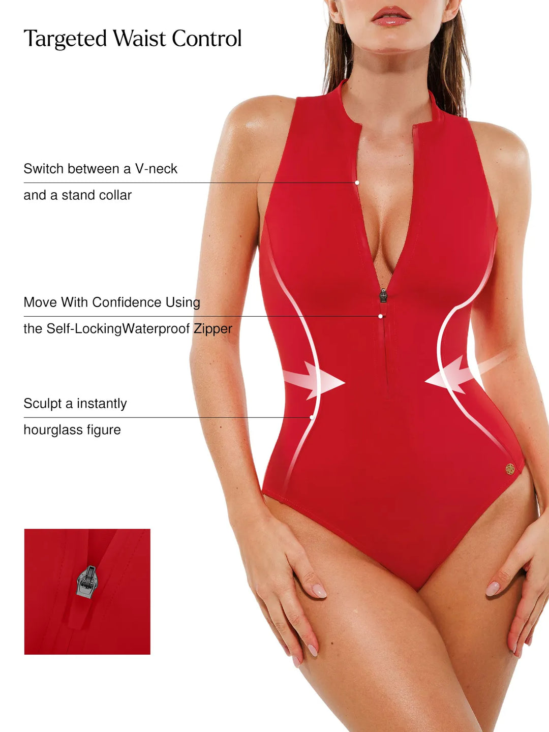 Popilush® Zip-Front Waist Shaping Swimsuit