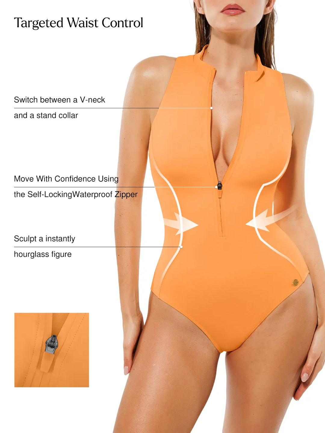 Popilush® Zip-Front Waist Shaping Swimsuit