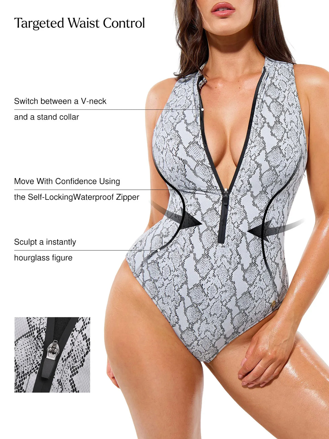 Popilush® Zip-Front Waist Shaping Swimsuit