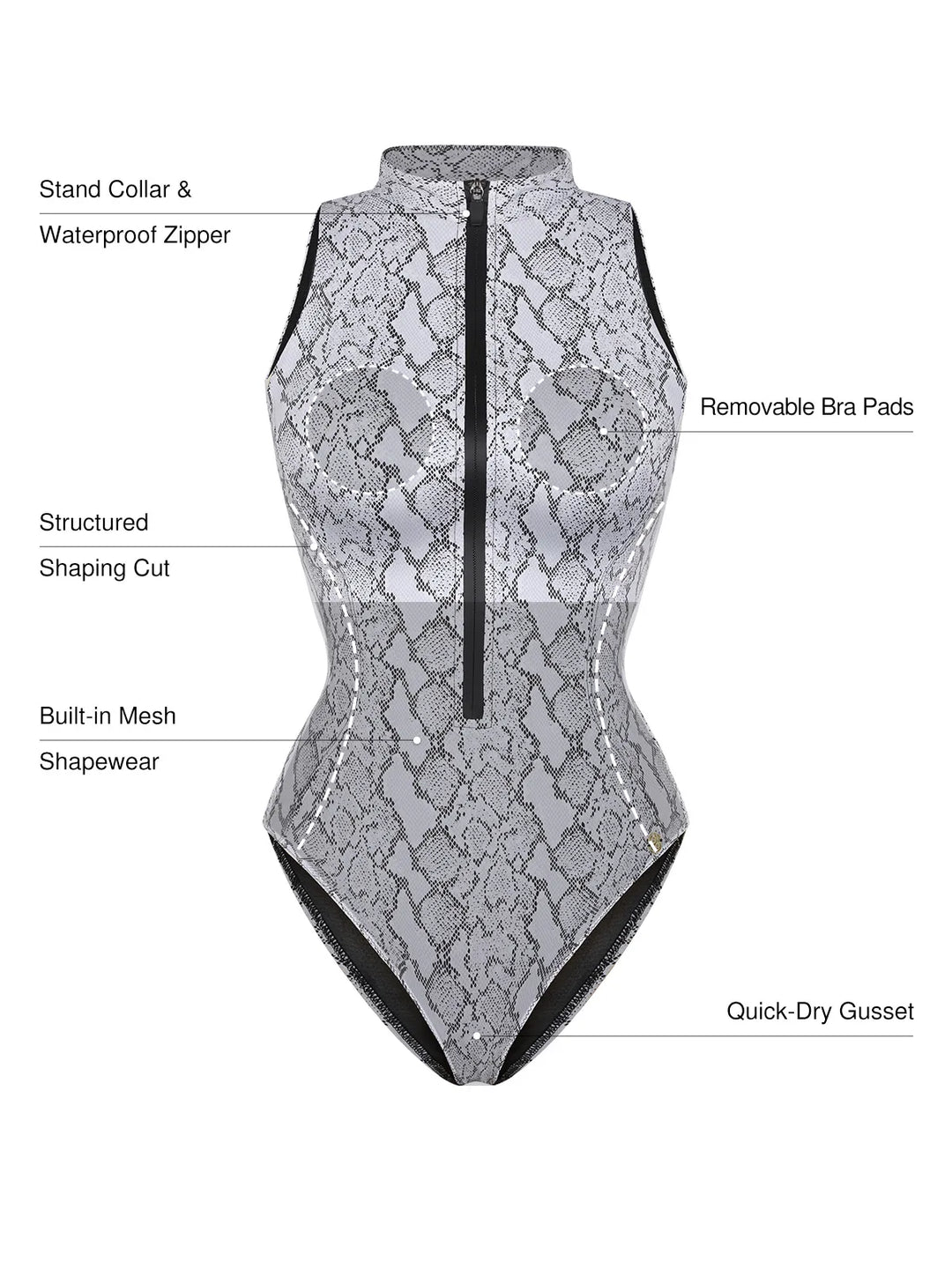 Popilush® Zip-Front Waist Shaping Swimsuit