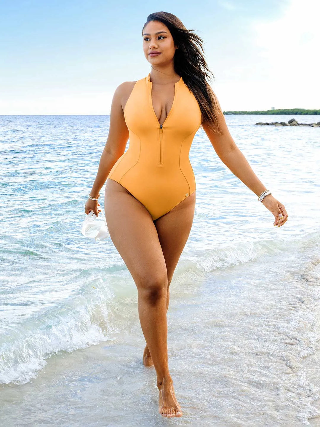 Popilush® Zip-Front Waist Shaping Swimsuit