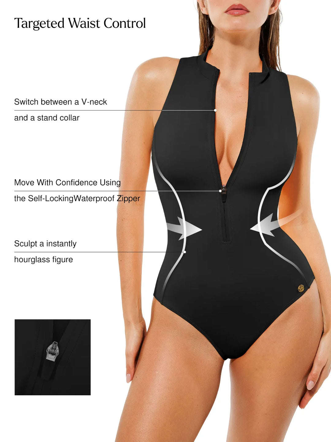 Popilush® Zip-Front Waist Shaping Swimsuit