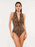 Popilush® Leopard / XS Zip-Front Waist Shaping Swimsuit