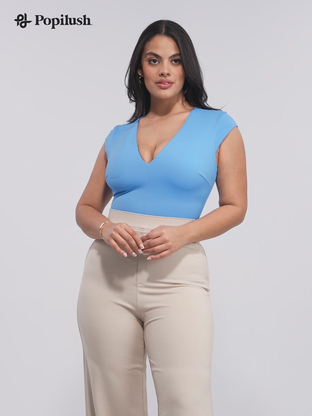 Shapewear V Neck Cap Sleeve Tummy Control  Bodysuit