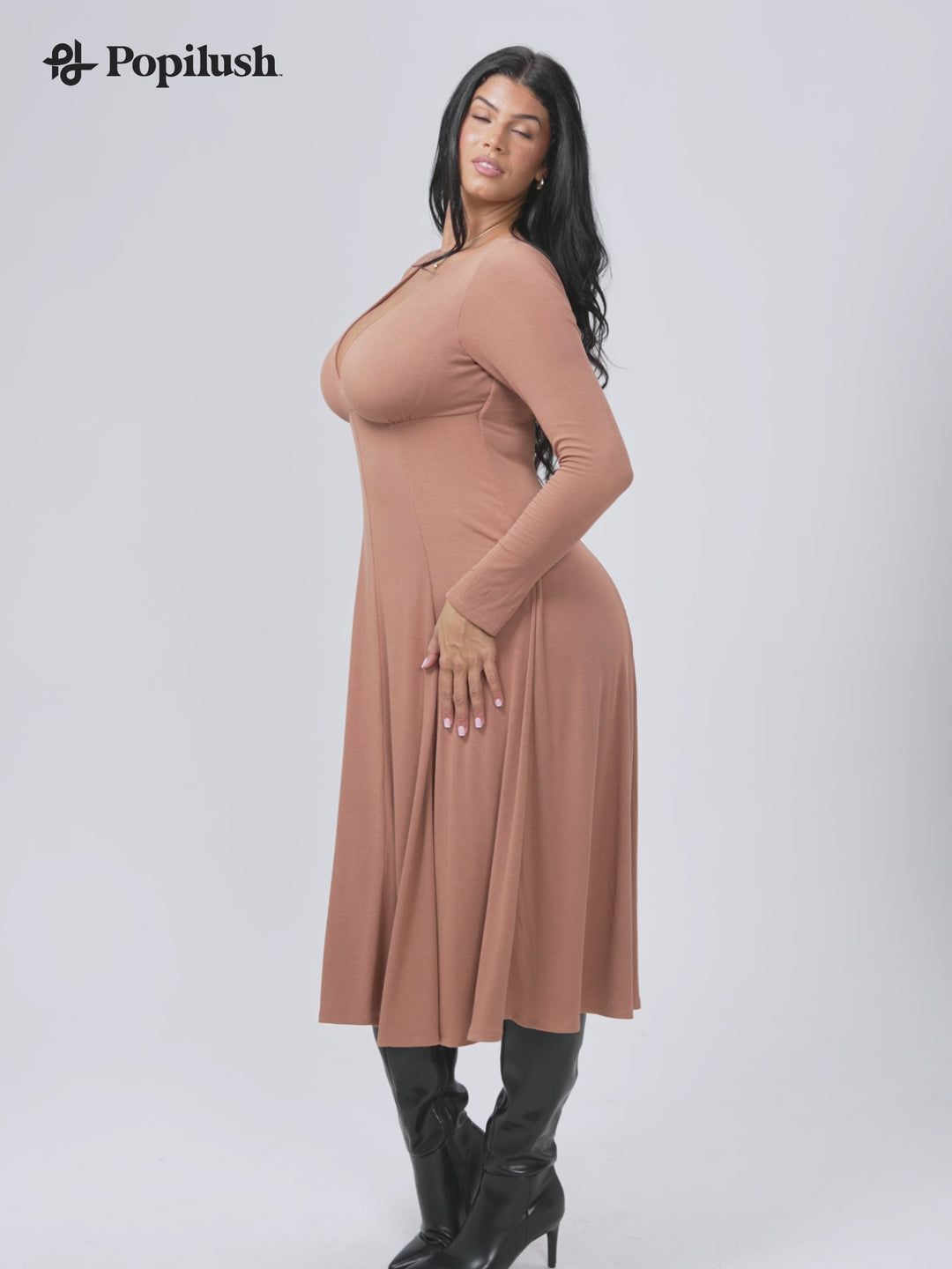Shapewear Deep V-Neck A-Line Maxi Dress