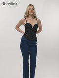Sculpting Lace Floral Boned Convertible Strap Corset Top