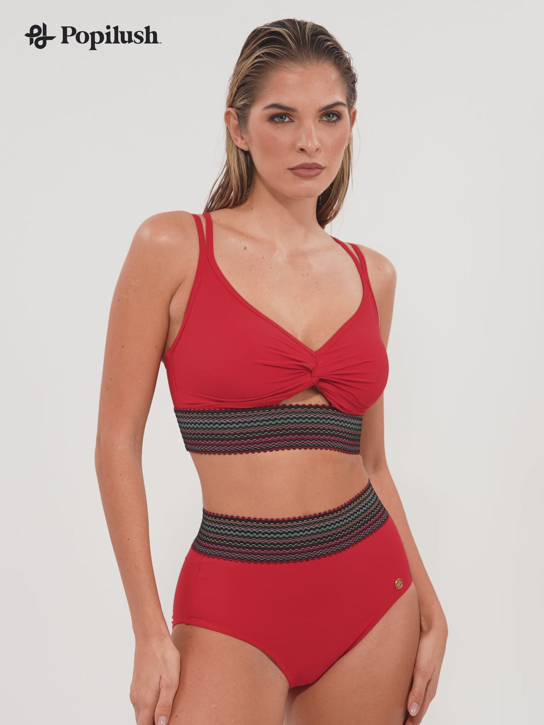 Boho Trim High Waist Tummy Control Bikini Set