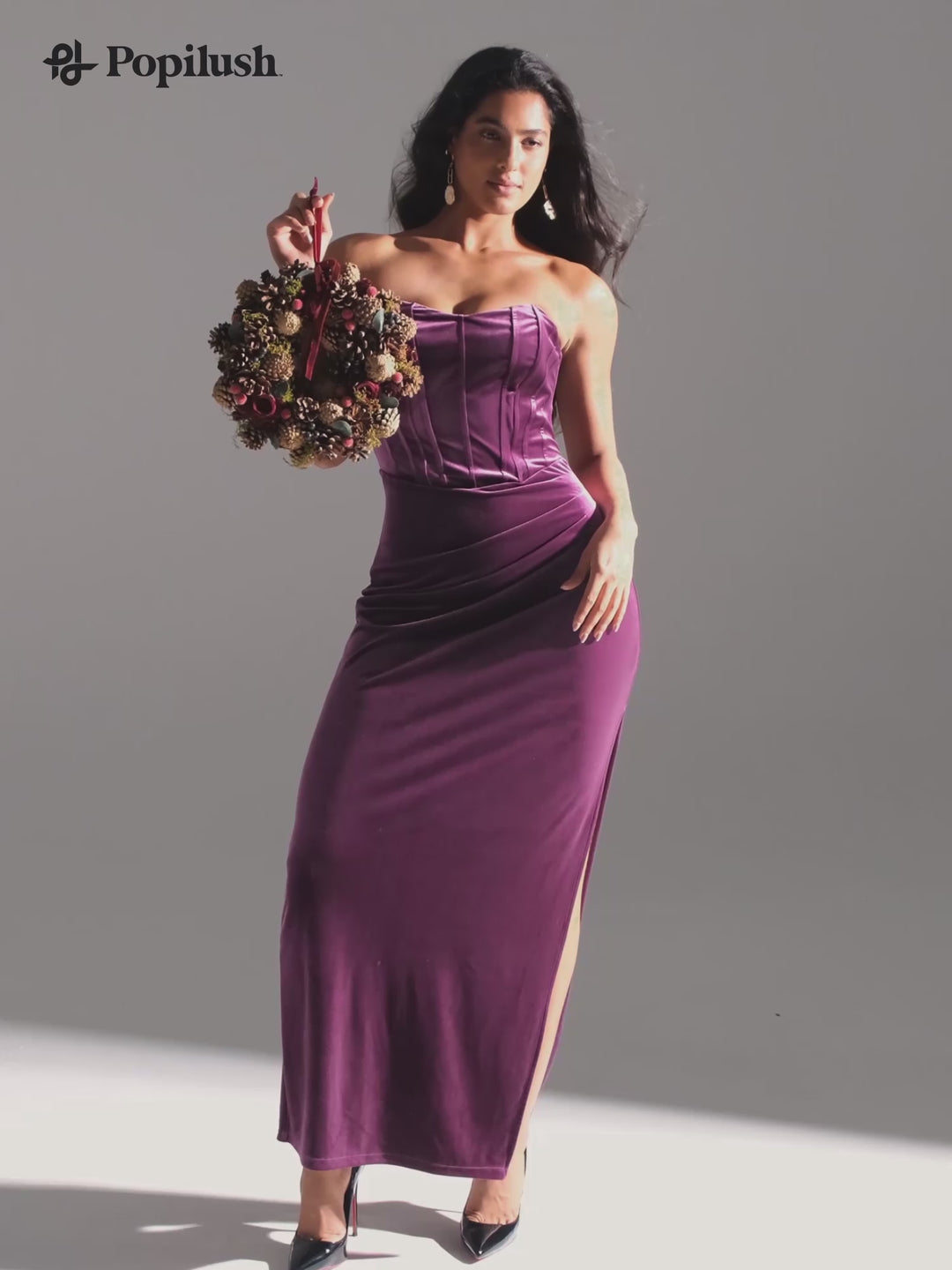 Strapless Velvet Ruched Sculpting Corset Gown