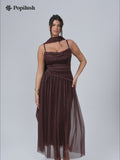 Shapewear Satin Cowl Neck Draped Maxi Dress
