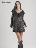Deep V Ruffle Lace Long Sleeve Shaping Dress