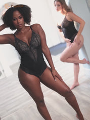 Sexy Lace Deep-V Neck Bodysuits no sgiort leathair